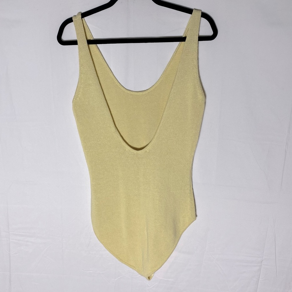 Zara Yellow Knit Low Back Bodysuit L NWT Balletcore Butter Yellow Boho Retro - Picture 10 of 11